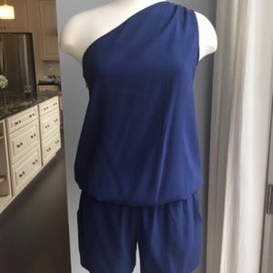 Navy Silk One shoulder Romper